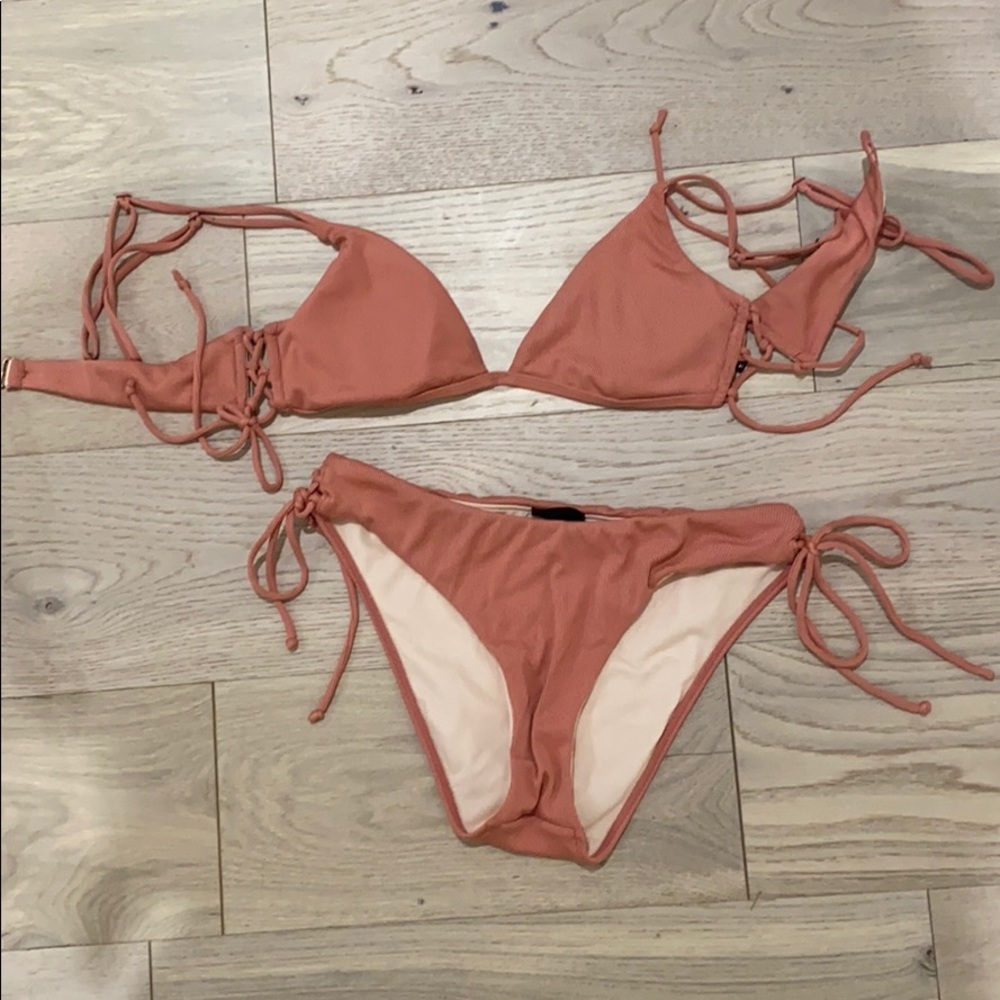 LA Hearts Mauve Ribbed Bikini - size M